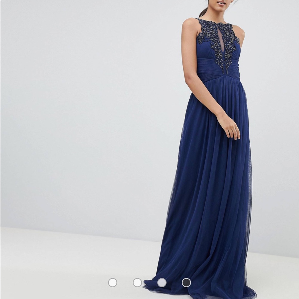 Little Mistress Tall Applique High Neck Maxi Dress